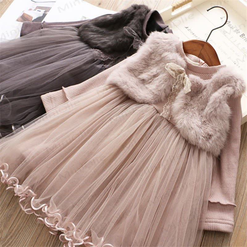 Toddler Girl Imitation Mink Fur Mesh Tutu Dress - image 1
