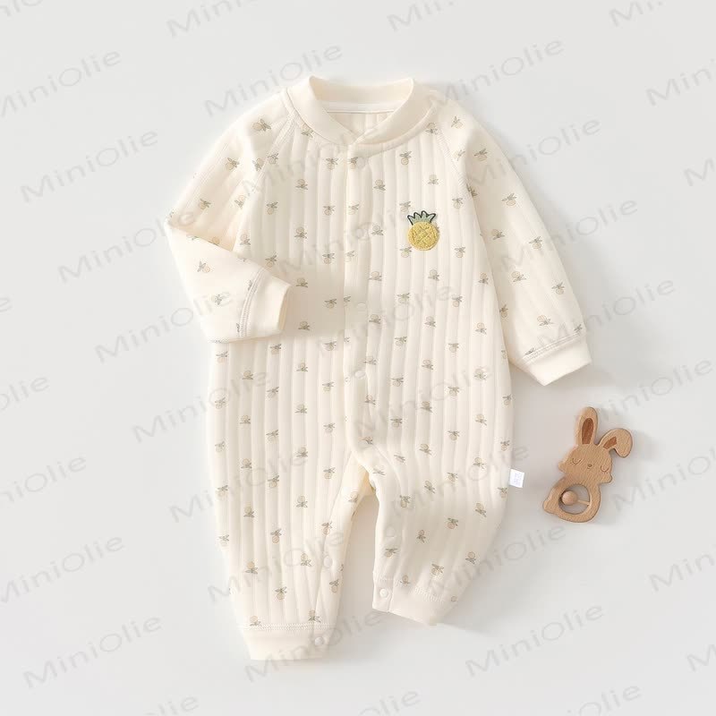 Baby Pineapple Print Quilted Pajamas Romper - Beige - 18-24M - image 1