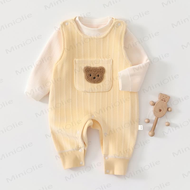 Baby Fleece Bear Bib Cute Pajamas Romper - Yellow - 2-3T - image 2