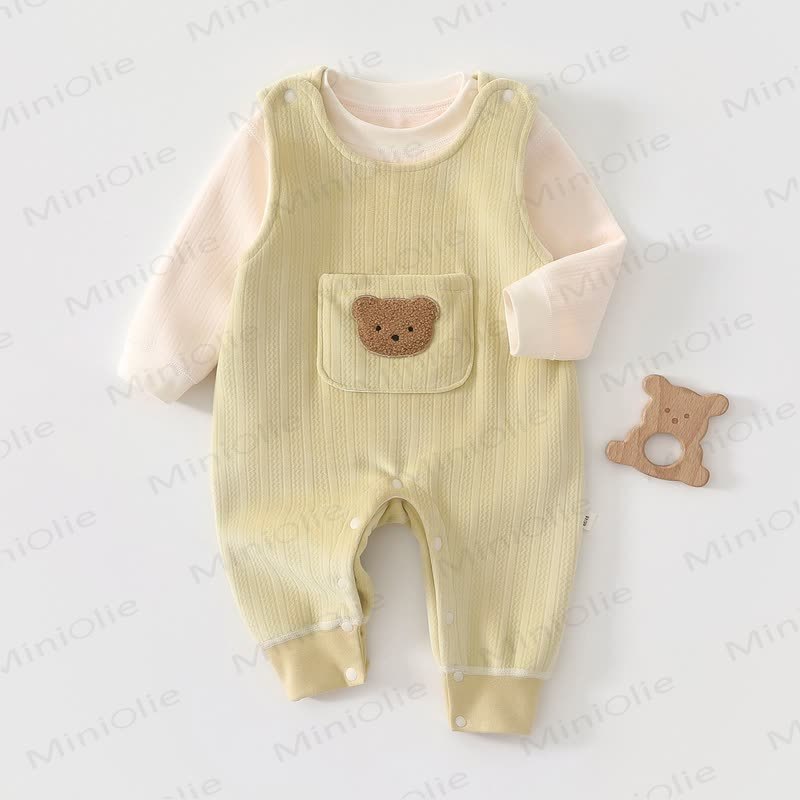 Baby Fleece Bear Bib Cute Pajamas Romper - Green - 2-3T - image 1