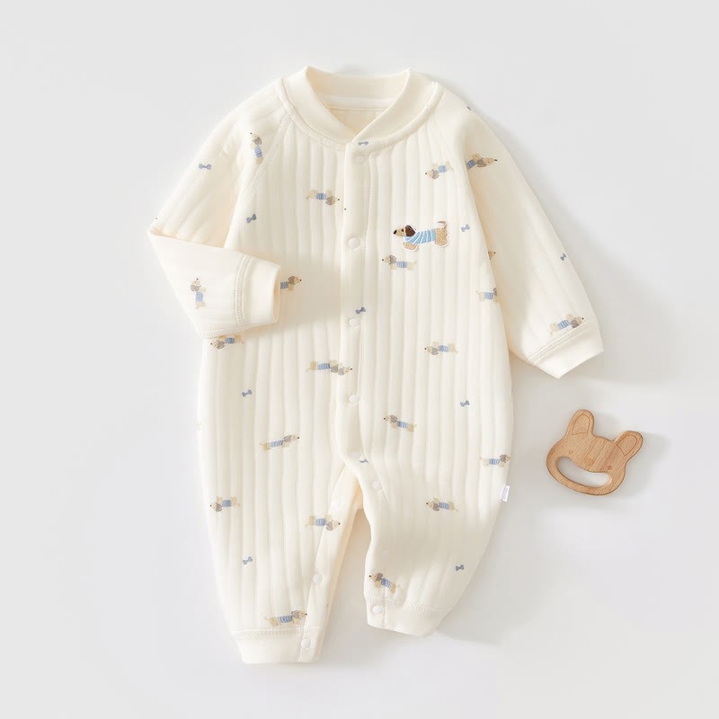 Baby Puppy Print Quilted Onesie - Beige - 18-24M - image 1