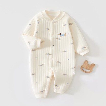 Baby Puppy Print Quilted Onesie - Beige - 18-24M - image 1