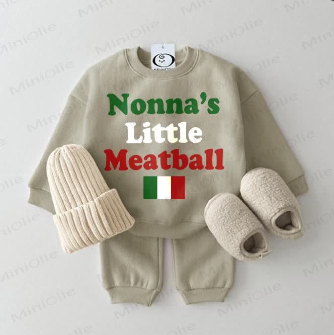 NONNA'S LITTLE MEATBALL Baby Sweatshirt 2-piece Grey Green Set - Grey Green - 2-3T - image 1