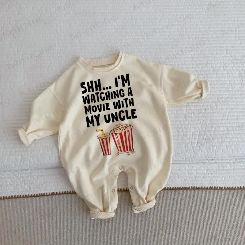 SHH I'M WATCHING A MOVIE WITH MY UNCLE Baby Toddler Beige Romper - Beige - 2-3T - image 1