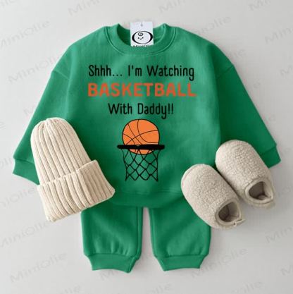 SHHH...I'M WATCHING BASKETBALL WITH DADDY Baby Sweatshirt 2-piece Green Set - Green - 2-3T - image 1