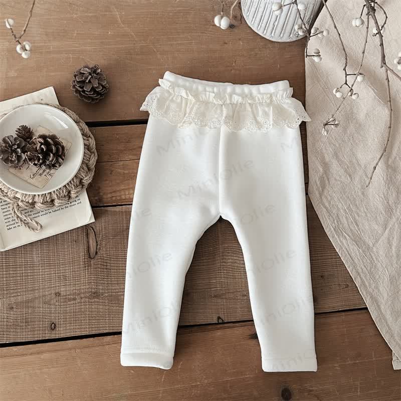 Baby Girl Fleece Lined Lace Leggings - White - 2-3T - image 5