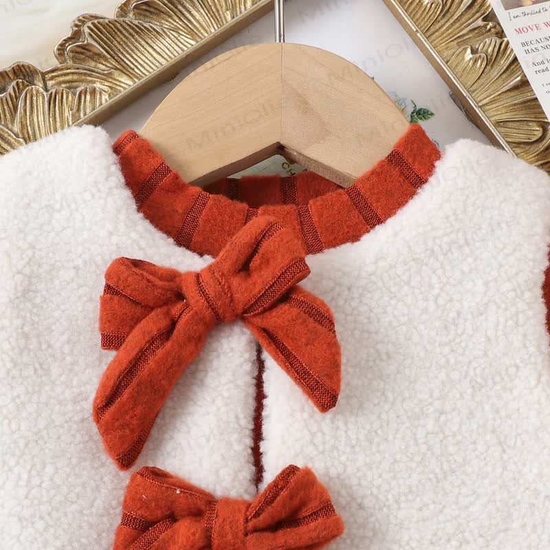 Baby Girl Bow White Plush Tank Top & Orange Dress - image 6