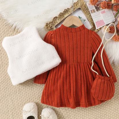 Baby Girl Bow White Plush Tank Top & Orange Dress - image 2