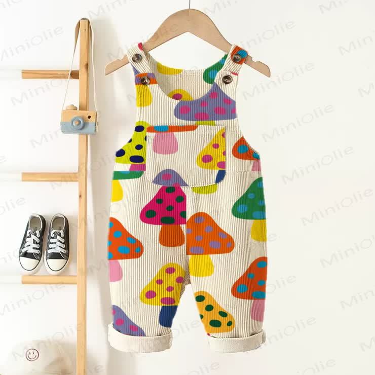 Baby Toddler Colorful Mushroom Beige Corduroy Overalls  - Beige - 3-5T - image 1