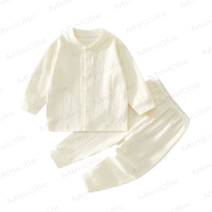 Baby Solid Color Thermal Underwear 2 Pieces Set - Beige - 2-3T - image 1