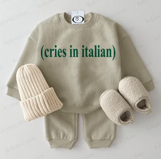 (CRIES IN ITALIAN) Baby Sweatshirt 2-piece Grey Green Set - Grey Green - 2-3T - image 1