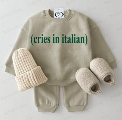 (CRIES IN ITALIAN) Baby Sweatshirt 2-piece Grey Green Set - Grey Green - 2-3T - image 1