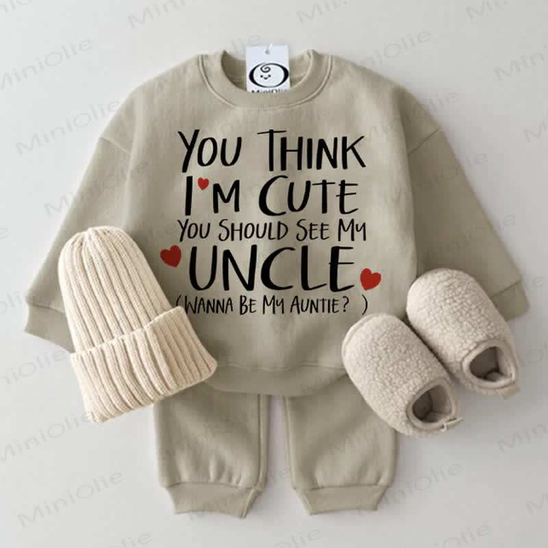 YOU THINK I'M CUTE YOU SHOULD SEE MY UNCLE WANNA BE MY AUNTIE Baby Light Gray Love 2-piece Set - Grey Green - 2-3T - image 1
