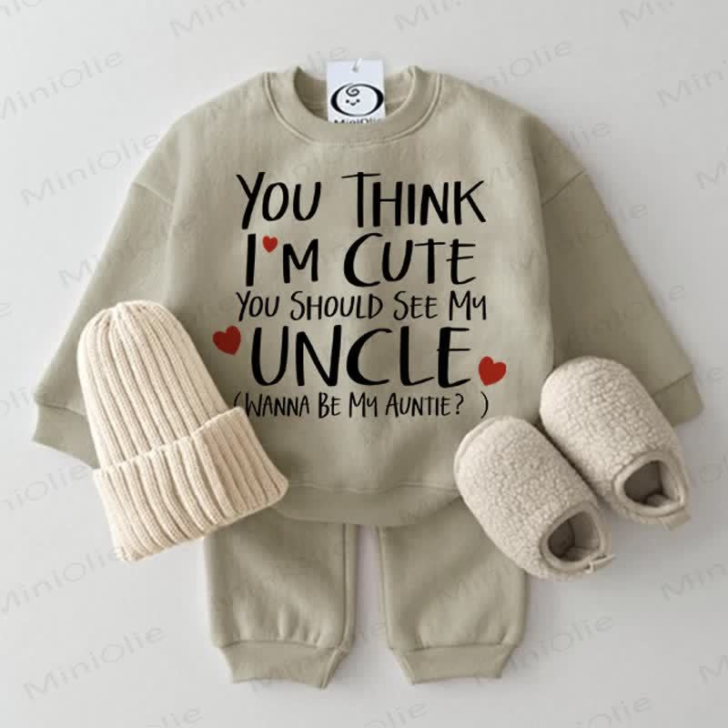 YOU THINK I'M CUTE YOU SHOULD SEE MY UNCLE WANNA BE MY AUNTIE Baby Light Gray Love 2-piece Set - Grey Green - 2-3T - image 1