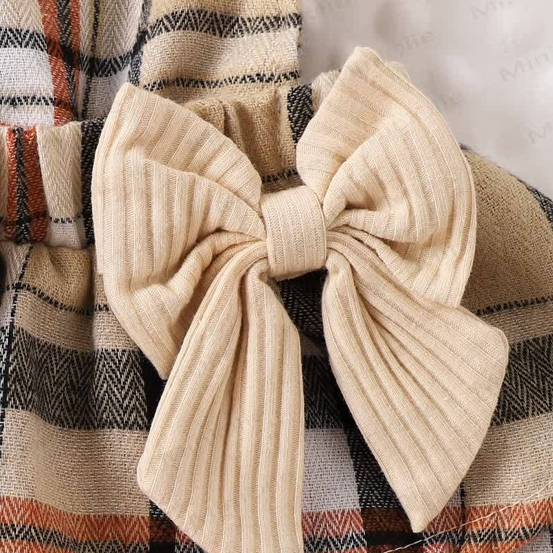 Baby Girl Bow Plaid Flying Sleeves Romper Knit Dress - image 6