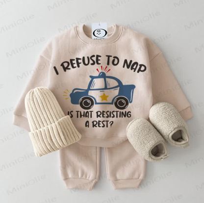 I REFUSE TO NAP IS THAT RESISTING A REST? Baby Beige Sweatshirt 2-piece Set - Beige - 2-3T - image 1