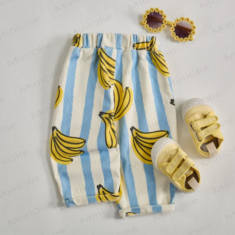 Baby Toddler Blue Bananas Striped Pants - image 2