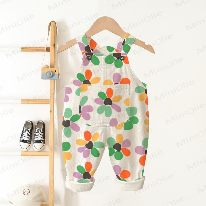 Baby Colorful Floral Beige Overalls - Beige - 3-5T - image 1