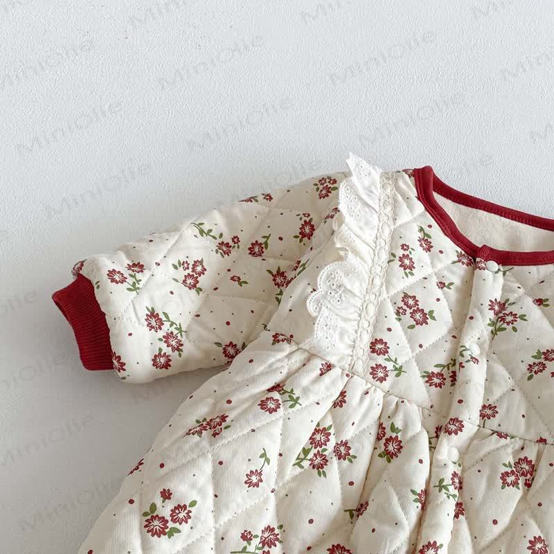 Baby Girls' Floral Warm Sweet Quilted Romper - image 3