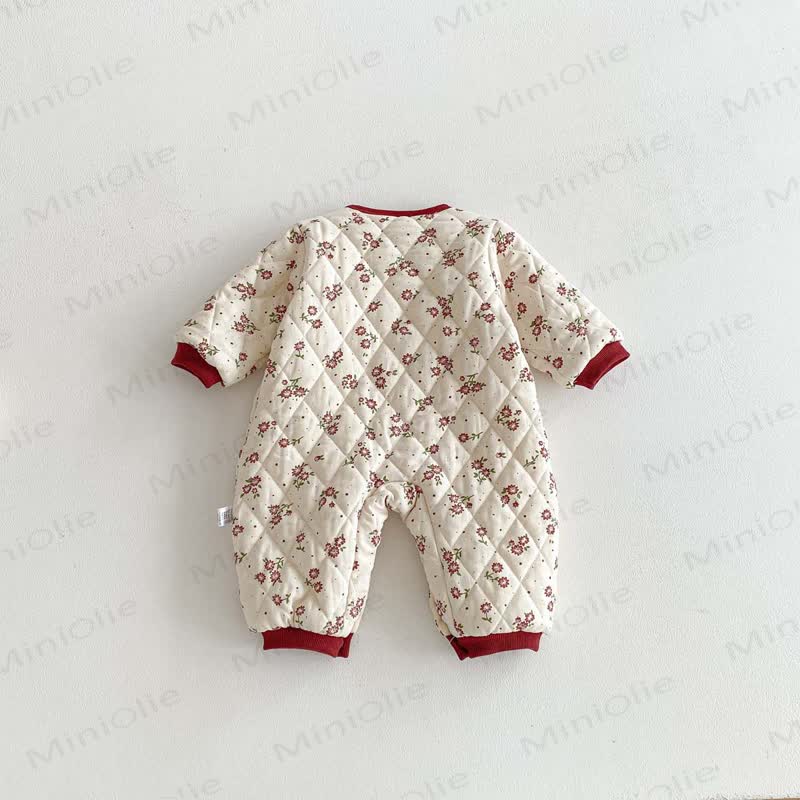 Baby Girls' Floral Warm Sweet Quilted Romper - image 2