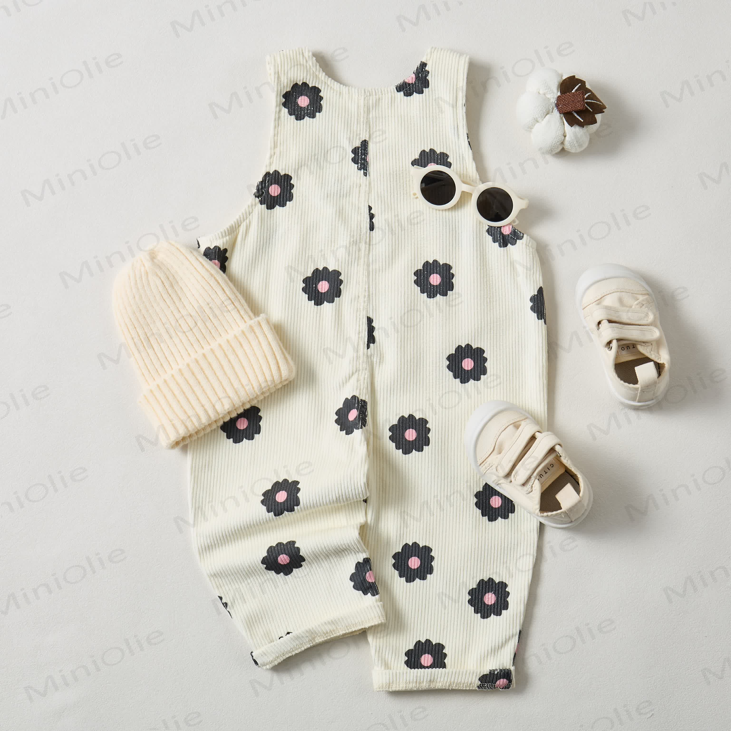 Baby Toddler Black Flowers Corduroy Overalls  - image 6