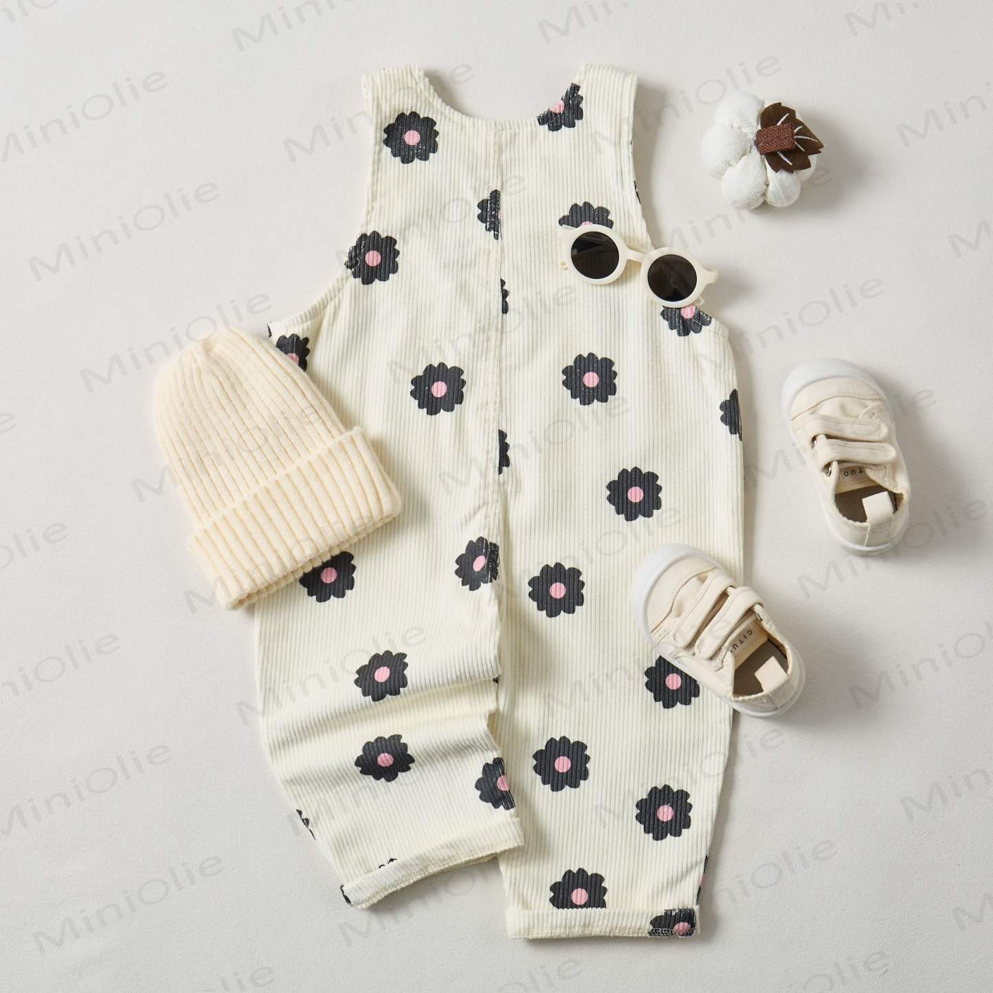 Baby Toddler Black Flowers Corduroy Overalls  - image 6