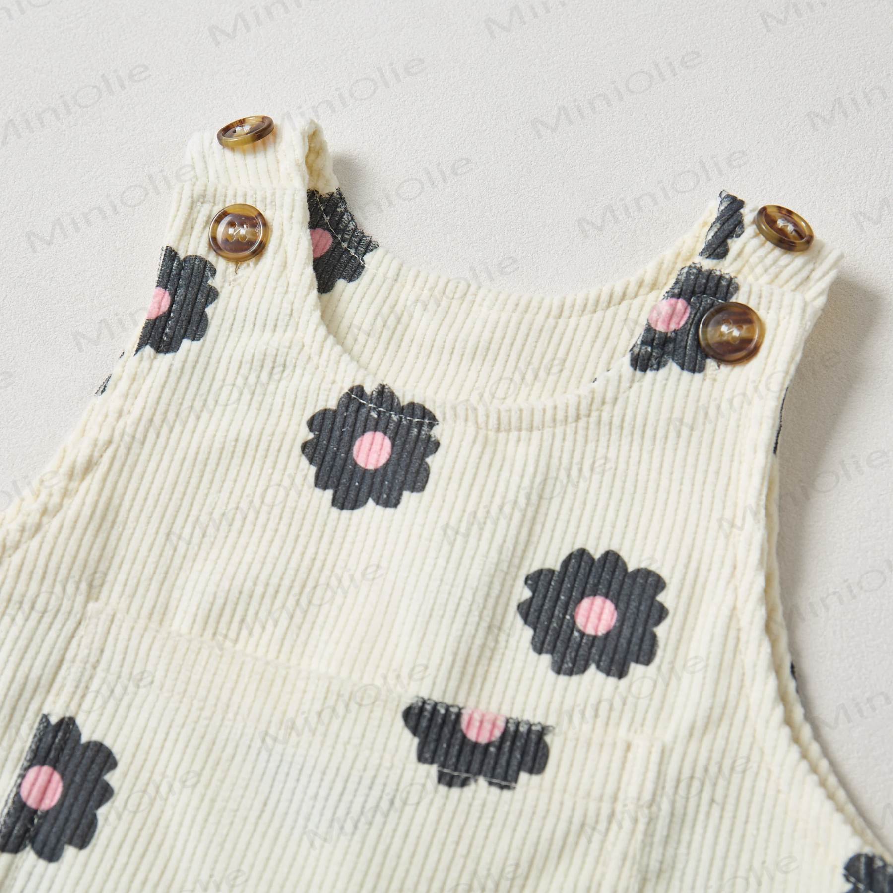 Baby Toddler Black Flowers Corduroy Overalls  - image 3
