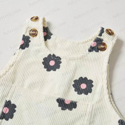 Baby Toddler Black Flowers Corduroy Overalls  - image 3