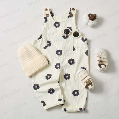 Baby Toddler Black Flowers Corduroy Overalls  - image 2