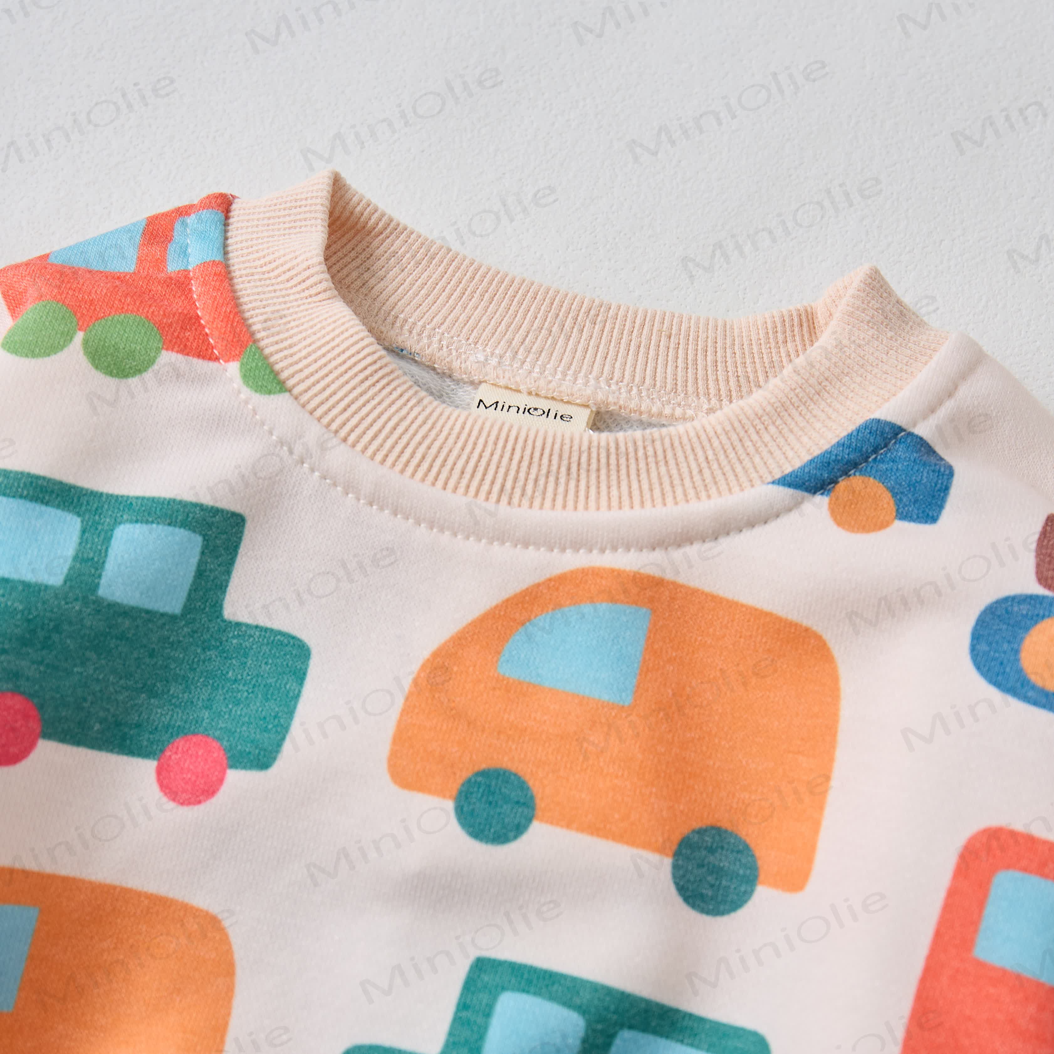 Baby Colorful Cartoon Cars Sweatshirt 2-piece Beige Set - image 3