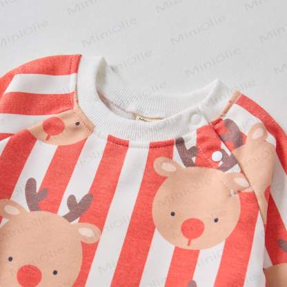 Baby Christmas Elk Red Vertical Striped Beige Romper - image 2