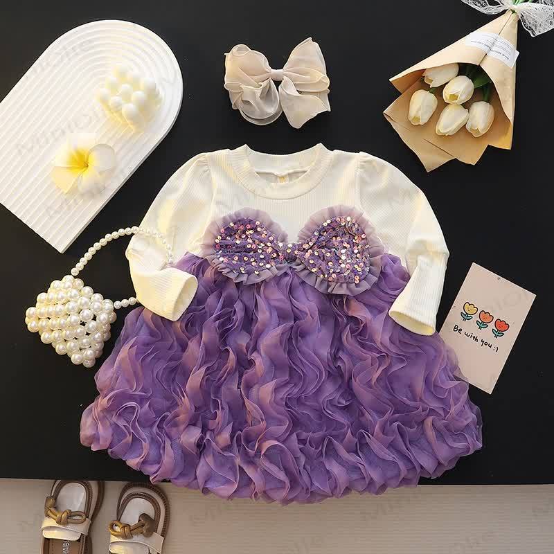Baby Toddler Girl Bow Sequin Mesh Dress - Purple - 25-36M - image 3