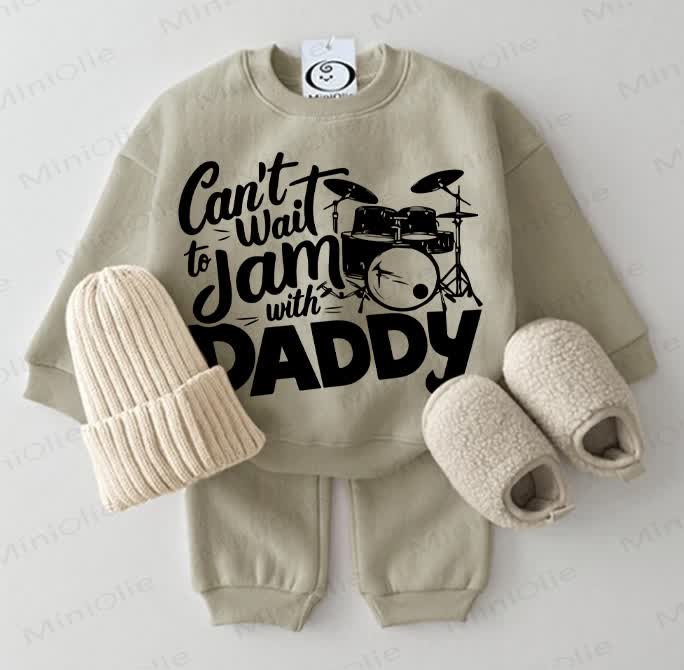 CAN'T WAIT TO JAM WITH DADDY Baby Sweatshirt 2-piece Grey Green Set - Grey Green - 2-3T - image 1