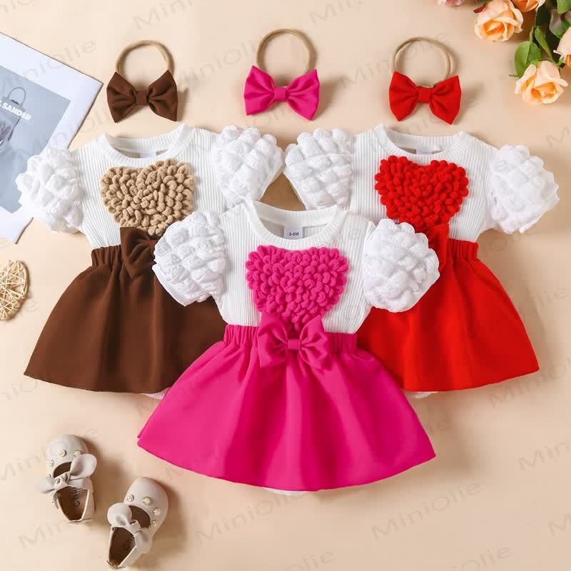 Baby Heart Skirtd Bodysuit with Headband - image 1