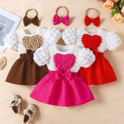 Baby Heart Skirtd Bodysuit with Headband - image 1