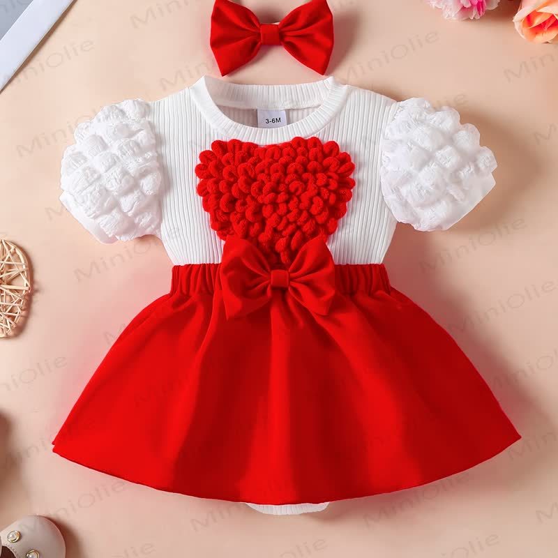 Baby Heart Skirtd Bodysuit with Headband - Red - 12-18M - image 2