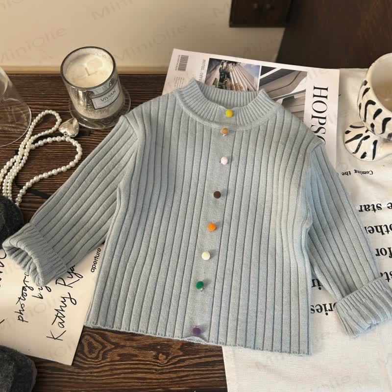 Toddler Kid Girl Knitted Bow Dog Multicolor Buttons Sweater/leggings - Blue Sweater - 12Y - image 2