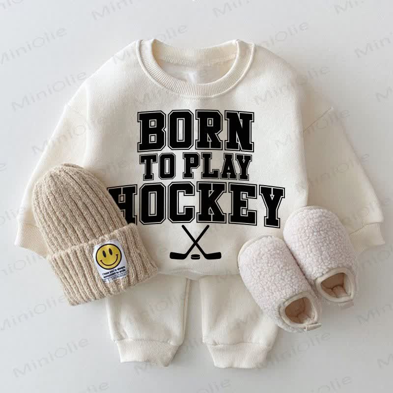 BORN TO PLAY HOCKEY Baby Sweatshirt White 2-piece Set - White - 2-3T - image 1