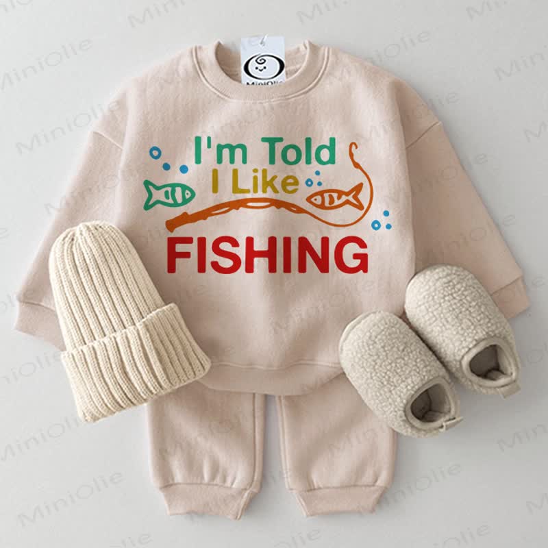 I'M TOLD I LIKE FISHING Baby 2-piece Beige Set - Beige - 2-3T - image 1