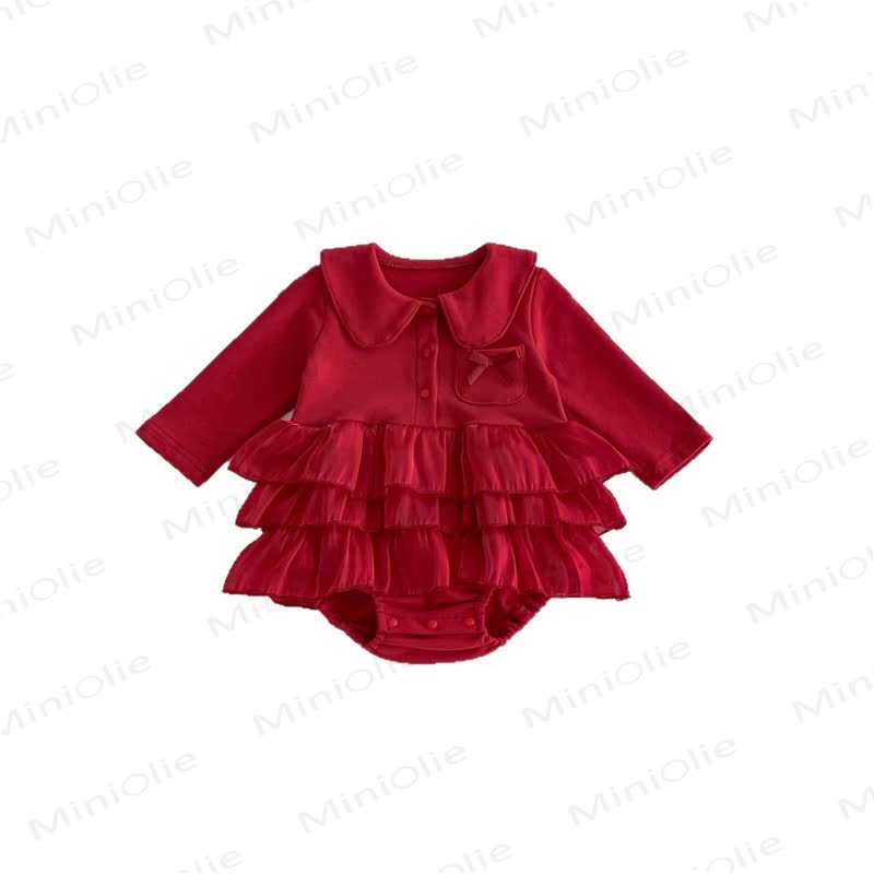 Baby Peter Pan Collar Red Skirted Bodysuit - image 6