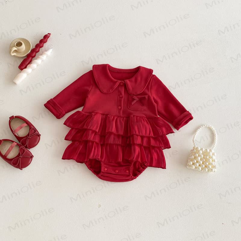 Baby Peter Pan Collar Red Skirted Bodysuit - Red - 18-24M - image 1