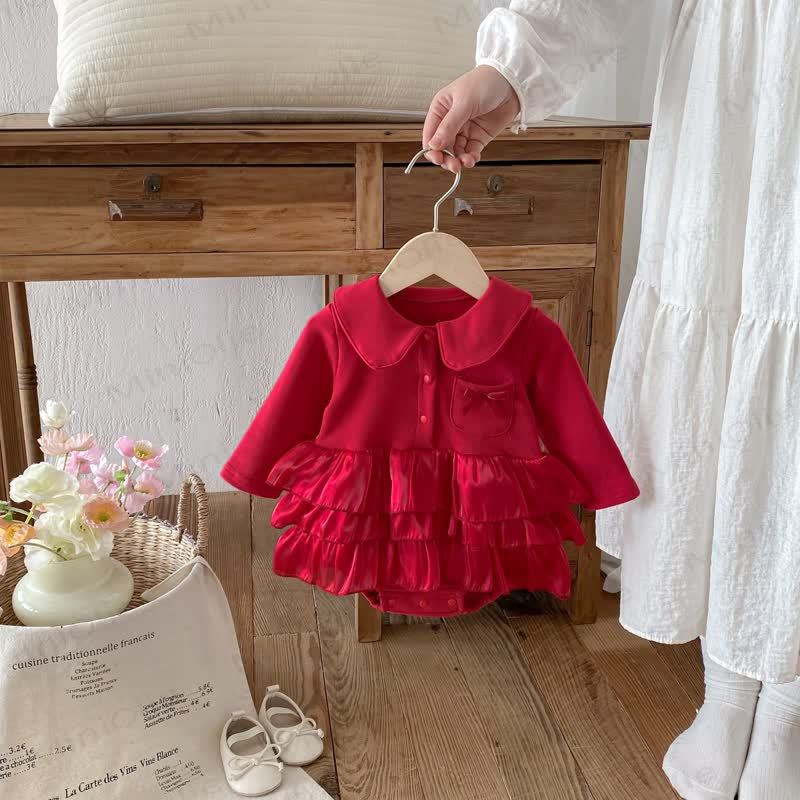 Baby Peter Pan Collar Red Skirted Bodysuit - image 2
