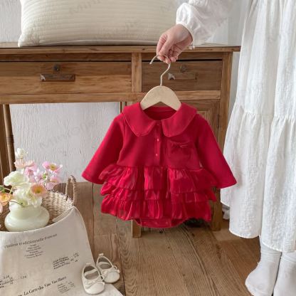 Baby Peter Pan Collar Red Skirted Bodysuit - image 2