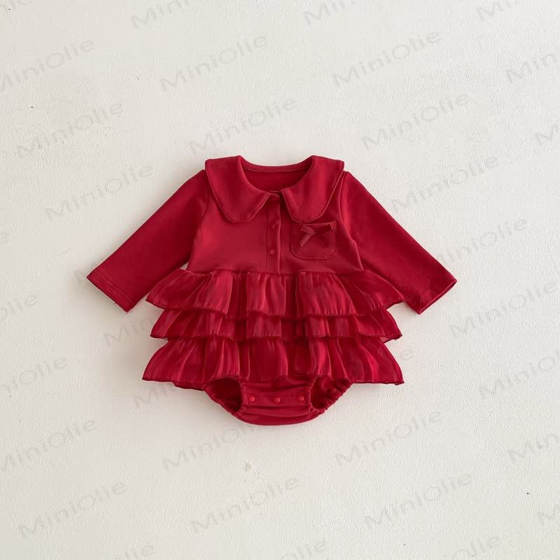 Baby Peter Pan Collar Red Skirted Bodysuit - image 5