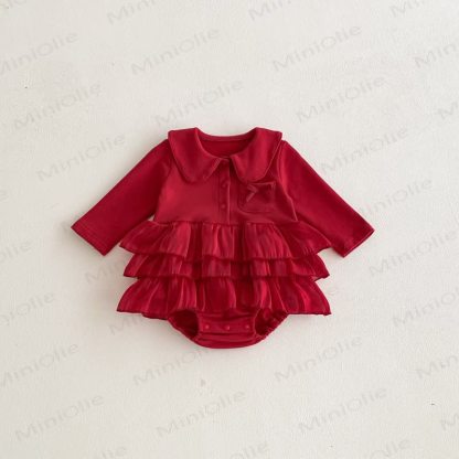 Baby Peter Pan Collar Red Skirted Bodysuit - image 5