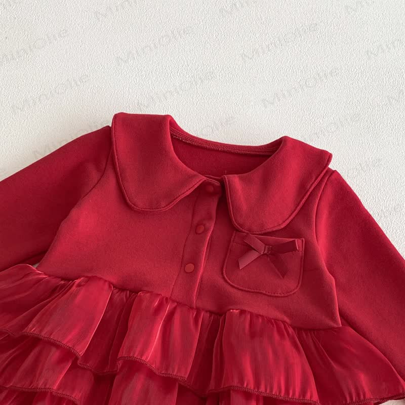 Baby Peter Pan Collar Red Skirted Bodysuit - image 3