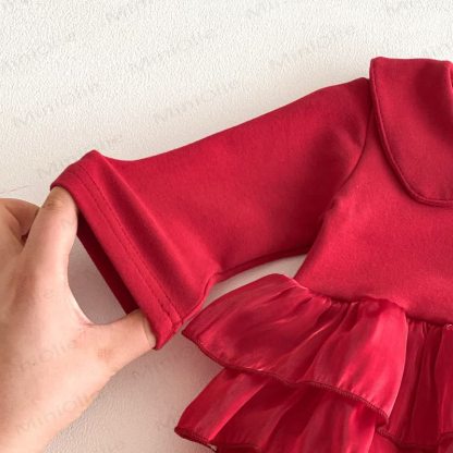Baby Peter Pan Collar Red Skirted Bodysuit - image 4