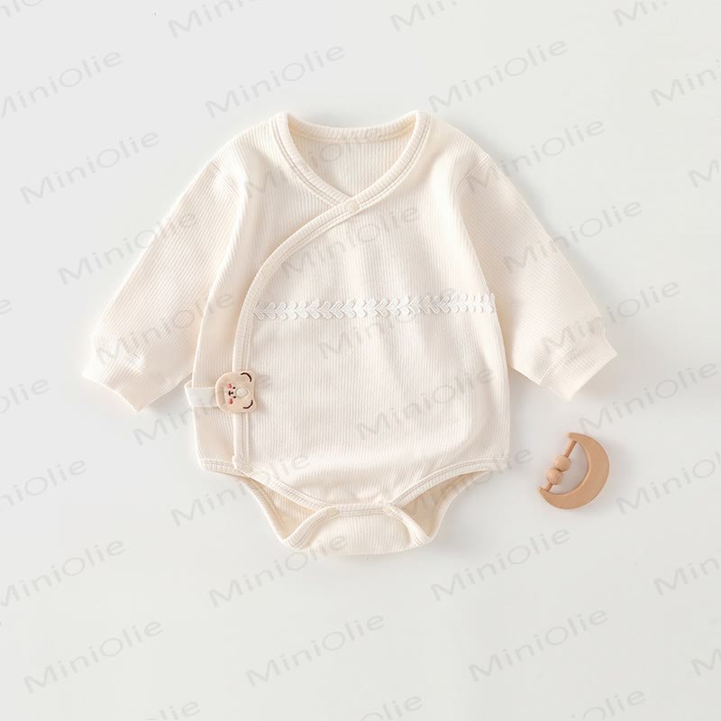 Baby Bear Button Kimono Cotton Bodysuit - Beige - 12-18M - image 1