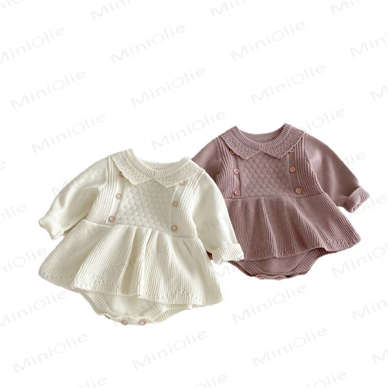 Baby Solid Color Knit Skirted Bodysuit - image 13