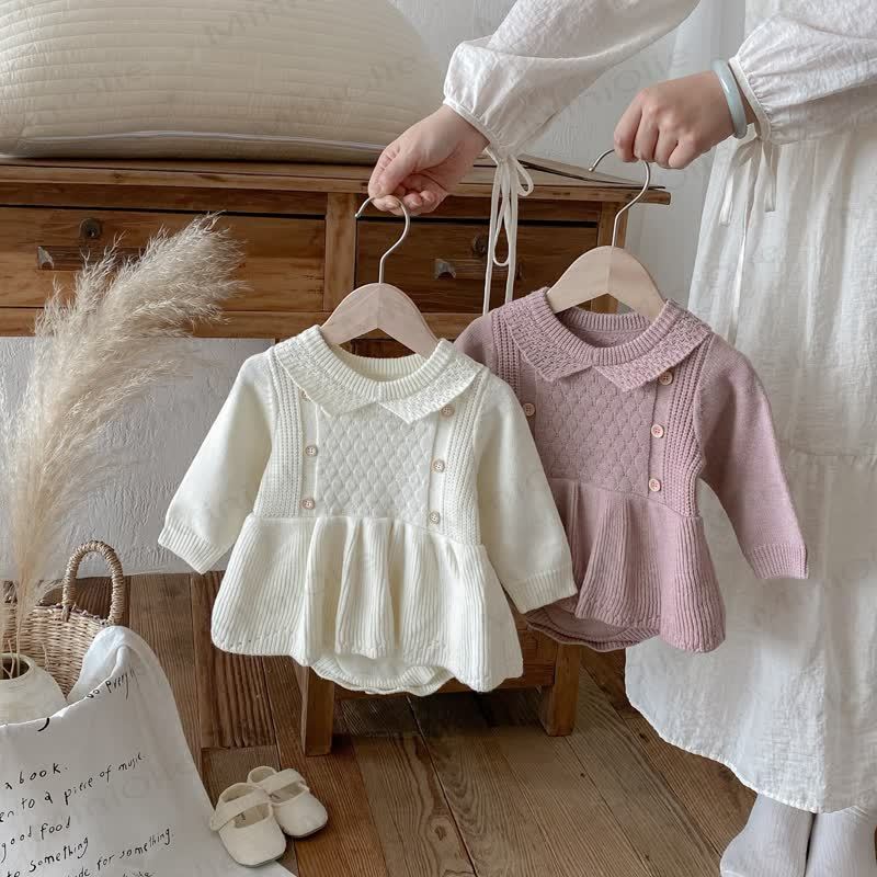 Baby Solid Color Knit Skirted Bodysuit - image 1